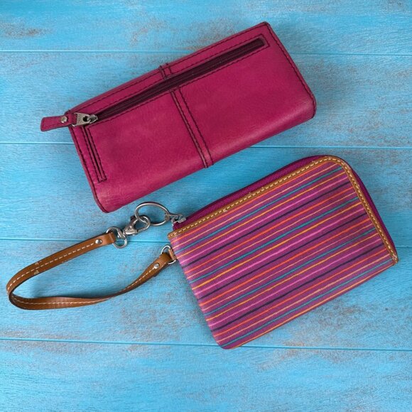 Fossil Striped Wristlet & Maddox Pink Leather Trifold Wallet Vintage - Picture 5 of 5